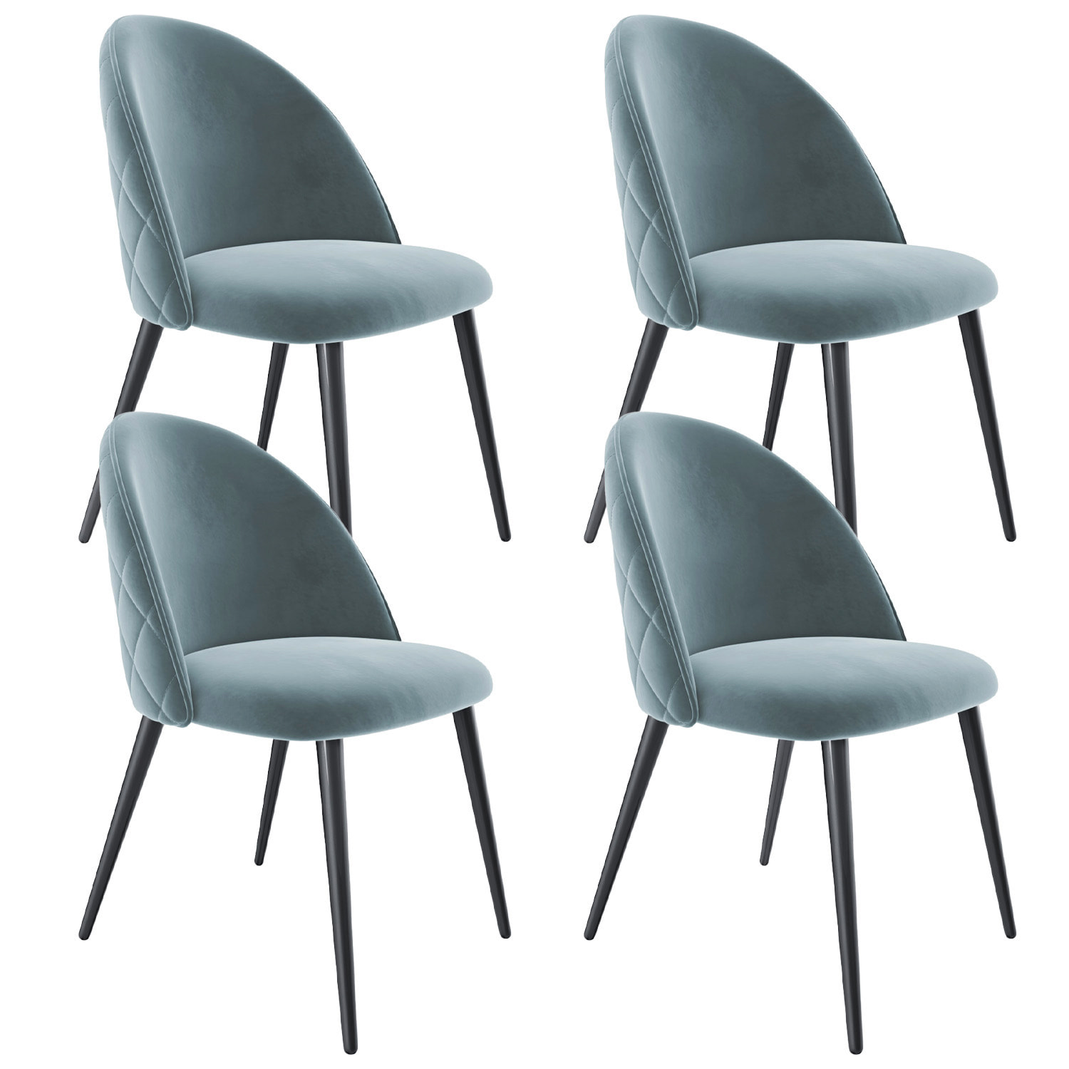 Set di 4 Sedie Imbottite Da Pranzo In Velluto Sedia Gambe In Metallo Nero Schienale Soggiorno Salotto Camera 43 x 47.5 x 80 Cm (Verde)