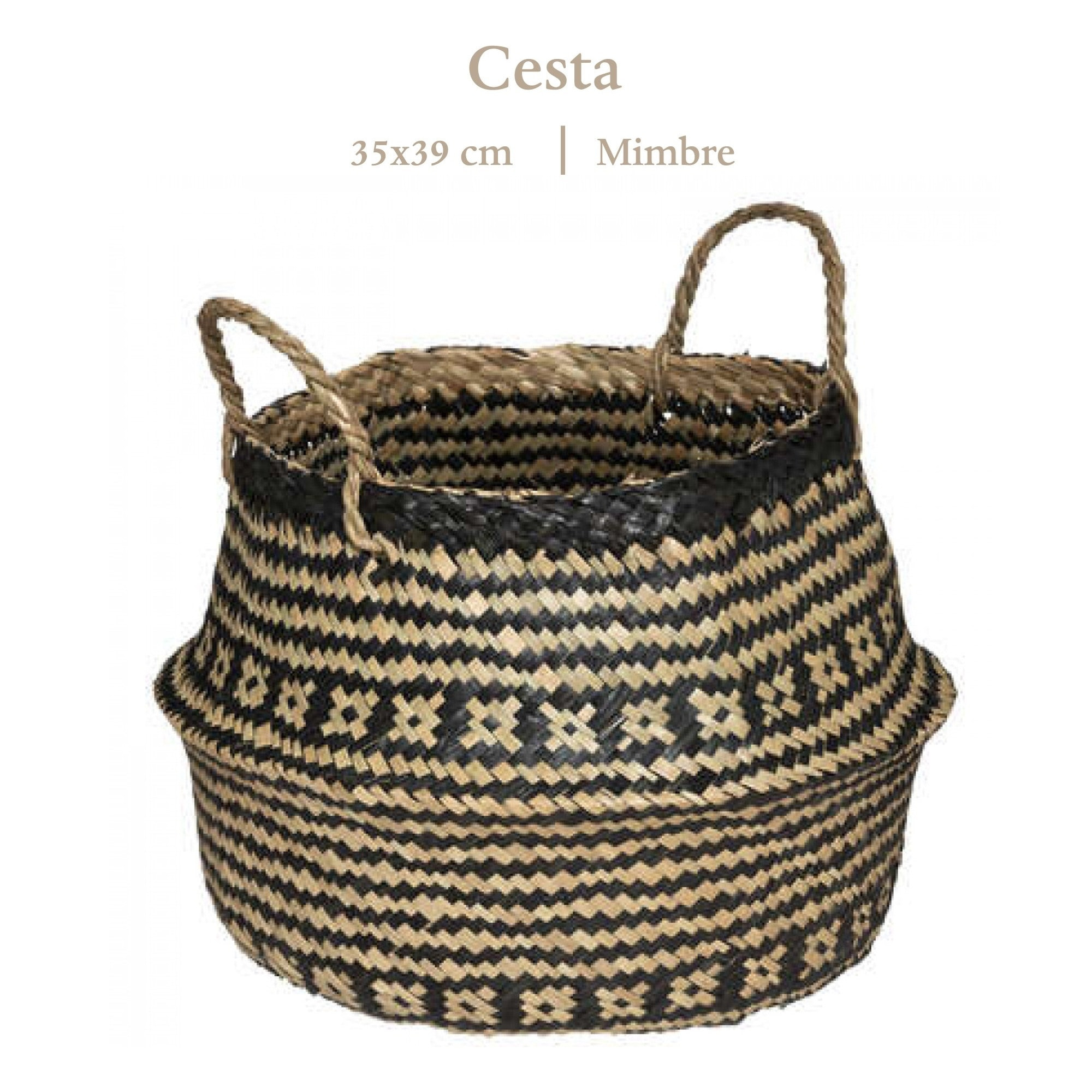 Cesta de caña negra y blanca