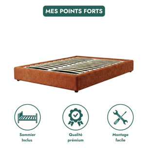 Lit coffre Cancun | Espace de Stockage jusqu'à 900 L | Robuste et Large Angle d’Ouverture | Velours Côtelé | Terracotta