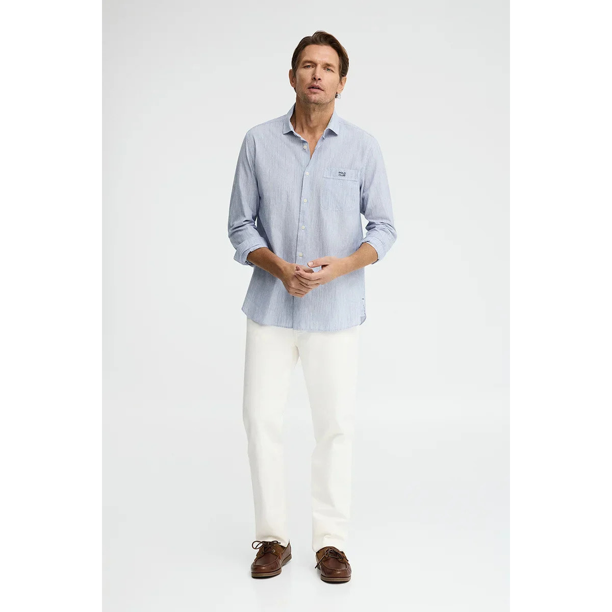 Camicia cotolino a righe blu regular fit con ricamo Polo Club