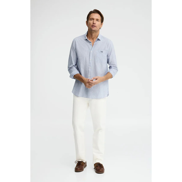 Camicia cotolino a righe blu regular fit con ricamo Polo Club