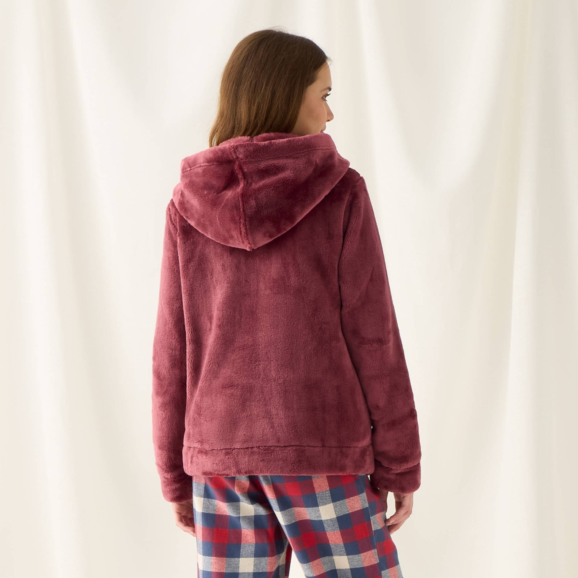 Chaqueta polar con capucha efecto pelo Este color rosa palo Poliéster