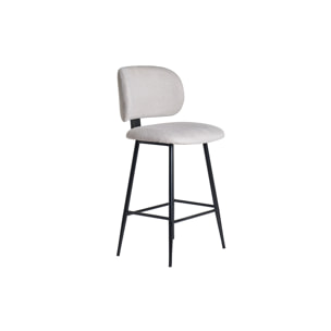 Tabourets de bar en tissu effet velours texturé beige et métal noir H70 cm (lot de 2) ATRIUM