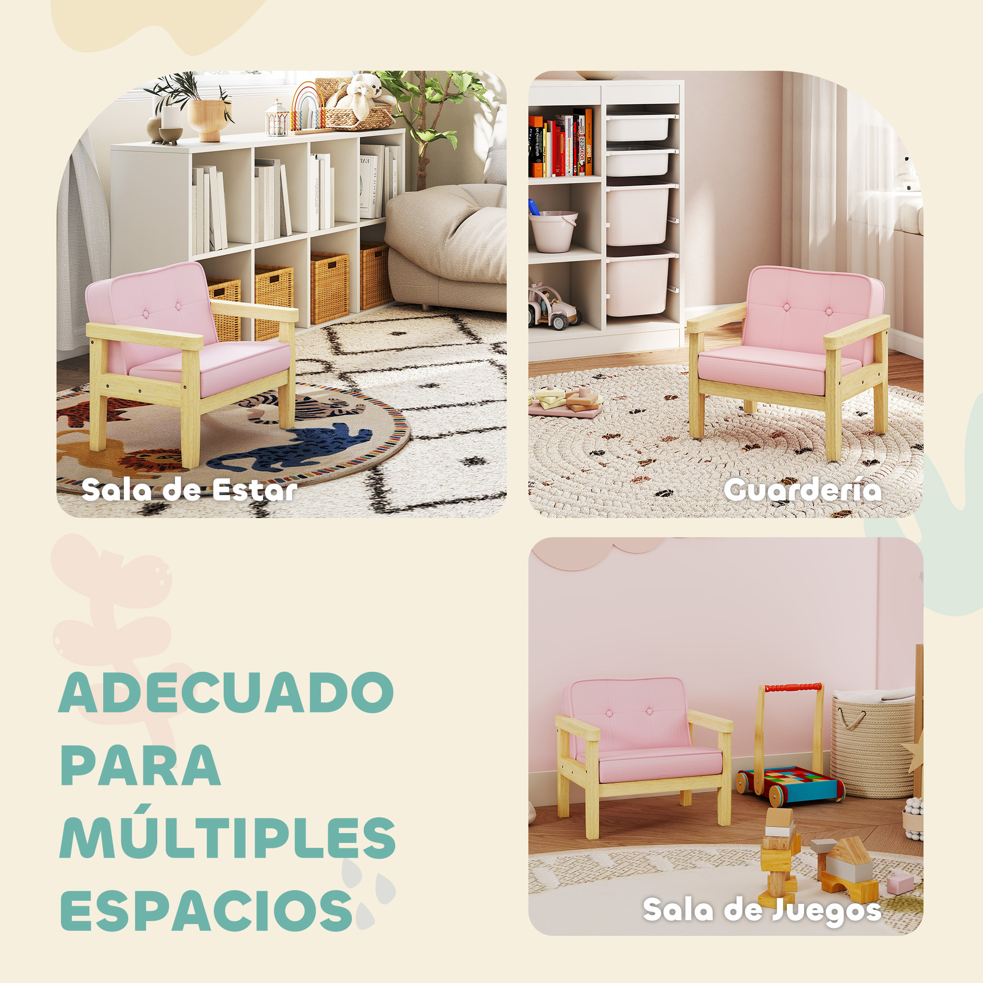 Sillón Infantil, Sofá para Niños de +3 Años, con Tejido Suave de Pana, Estructura de Madera, Asiento y Respaldo Acolchado, Reposabrazos, Carga 45 kg, 46,5x44x45 cm, Rosa