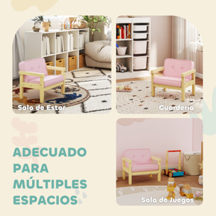 Sillón Infantil, Sofá para Niños de +3 Años, con Tejido Suave de Pana, Estructura de Madera, Asiento y Respaldo Acolchado, Reposabrazos, Carga 45 kg, 46,5x44x45 cm, Rosa