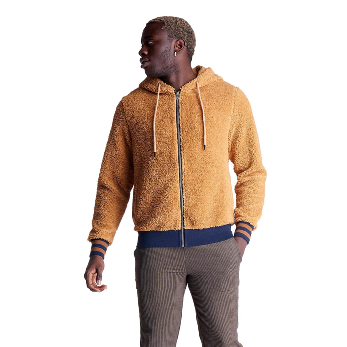 Chaqueta sherpa con capucha en tonos tierra para hombre