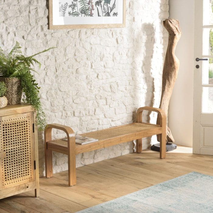 LAUREN - Banc 2 places bois de Mindi et rotin naturel