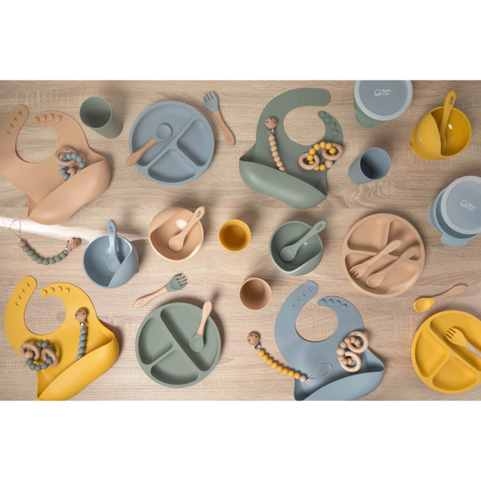 Kave Home - Set Epiphany con ciucciotto e massaggiagengive in silicone azzurro e legno