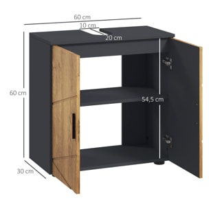 Meuble sous-vasque - 2 portes, étagère - dim. 60L x 30l x 60H cm - anthracite aspect bois