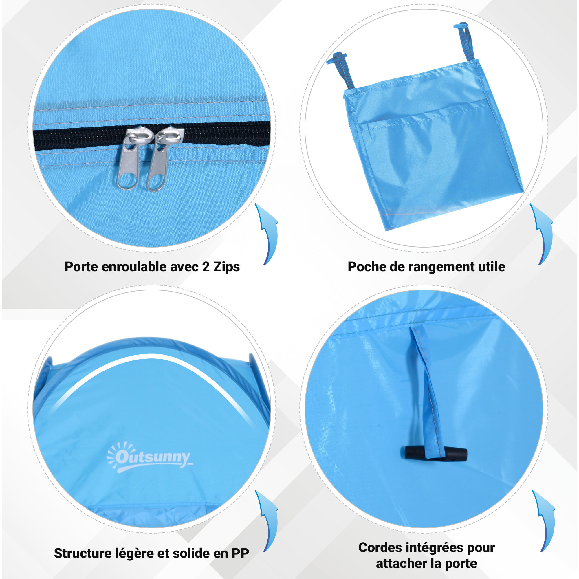 Tente de douche pliable pop-up automatique instantanée cabinet de changement camping polyester bleu