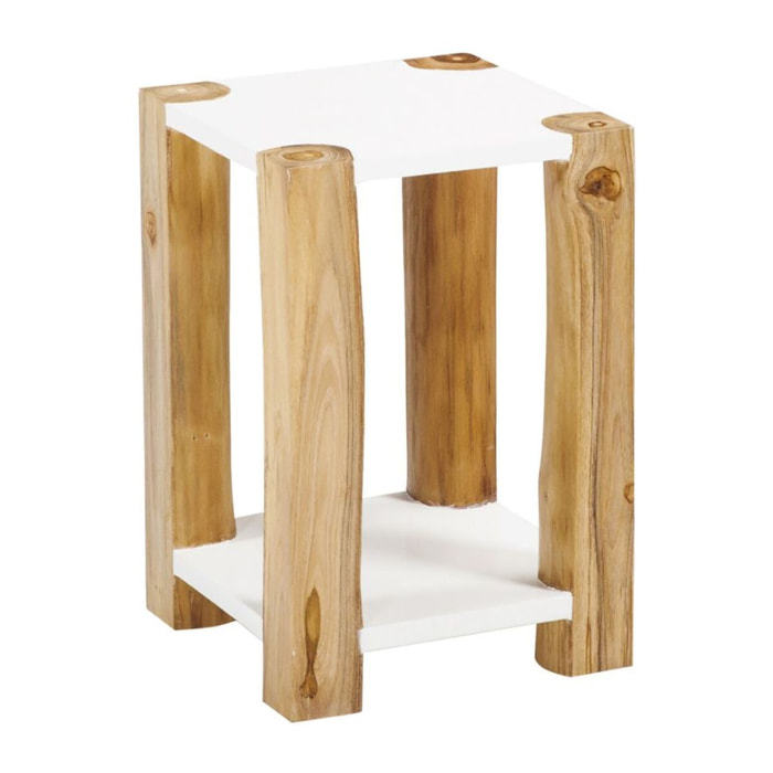 MEUBLE D'APPOINT BOIS BLANC ET PIEDS EN TECK 30X30XH45CM KENDARI