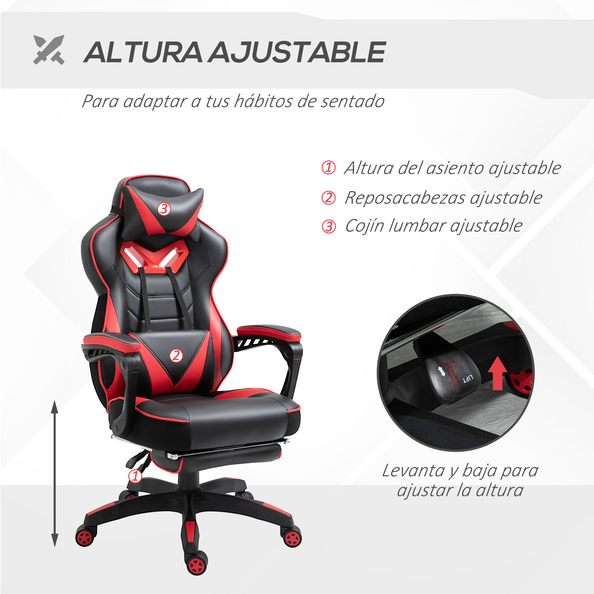 Silla Racing de Escritorio Reclinable Negro y Rojo