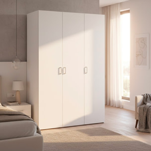 Armadio Con 3 Ante Battenti Multiuso Design Moderno Salvaspazio Funzionale Ampio Vano Con Barra Appendiabiti E Ripiani 115.8 x 49.52 x 175.4 Cm Bianco
