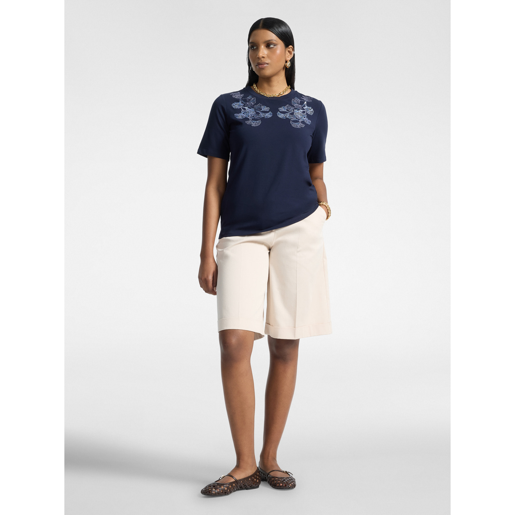Elena Mirò - T-shirt con ricamo floreale - Blu