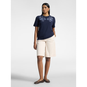 Elena Mirò - T-shirt con ricamo floreale - Blu