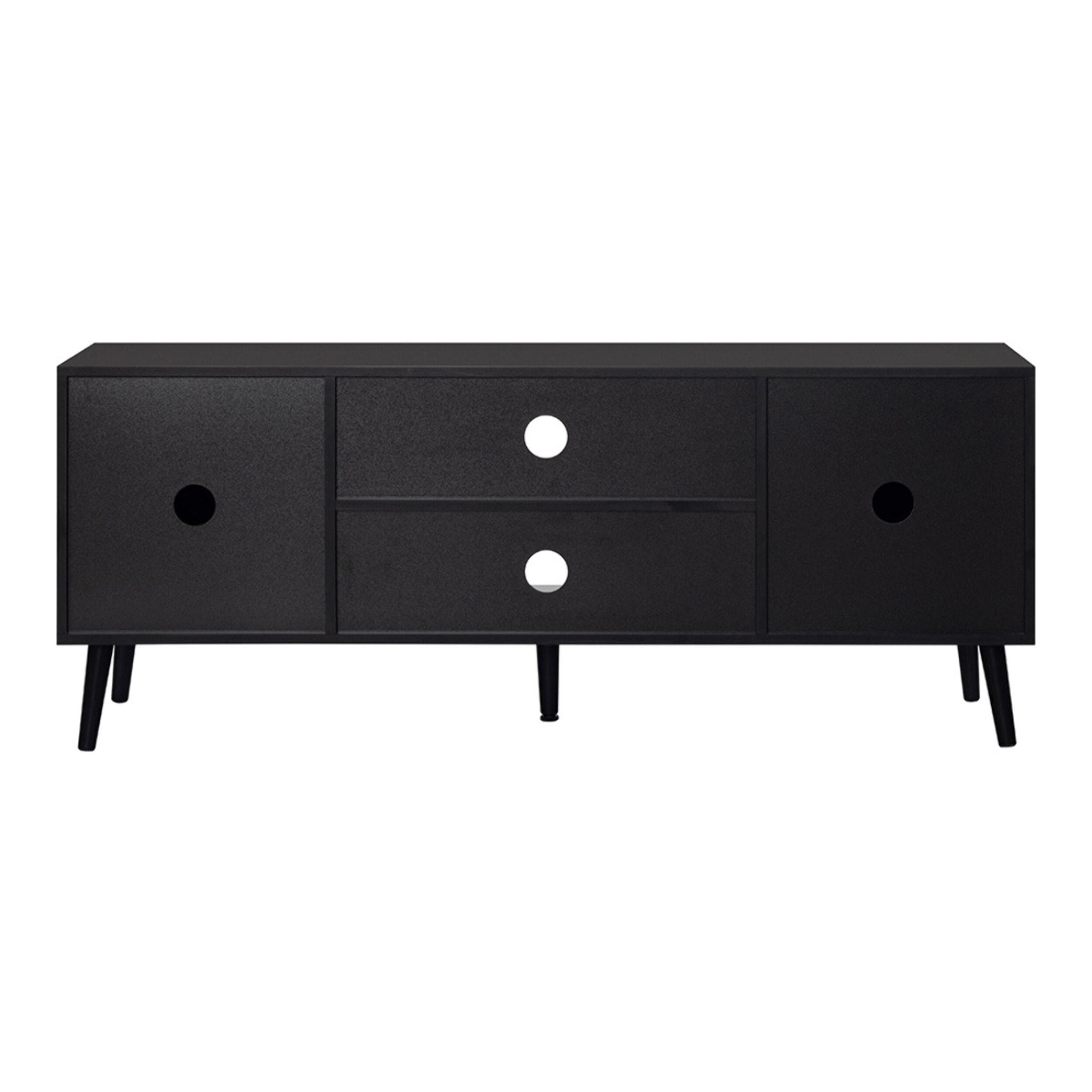 Goto - meuble tv - noir et cannage - 2 portes et 2 niches - 140 cm - Noir