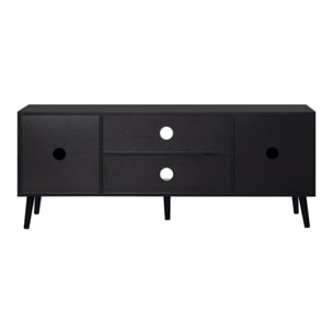 Goto - meuble tv - noir et cannage - 2 portes et 2 niches - 140 cm - Noir