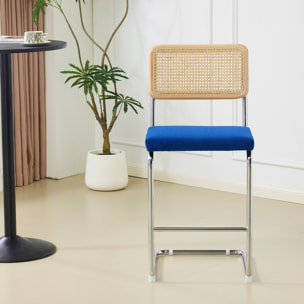 Lot de 2 tabourets de bar en cannage et velours côtelé - MUSE