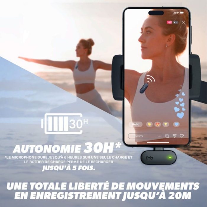 Micro cravate sans fil TNB sans fil avec boitier de charge noir