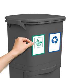 Papelera de reciclaje de clasificación selectiva con pedal, rudas y asa de doble compartimentos color negro antracita de 38l (24l + 14l)