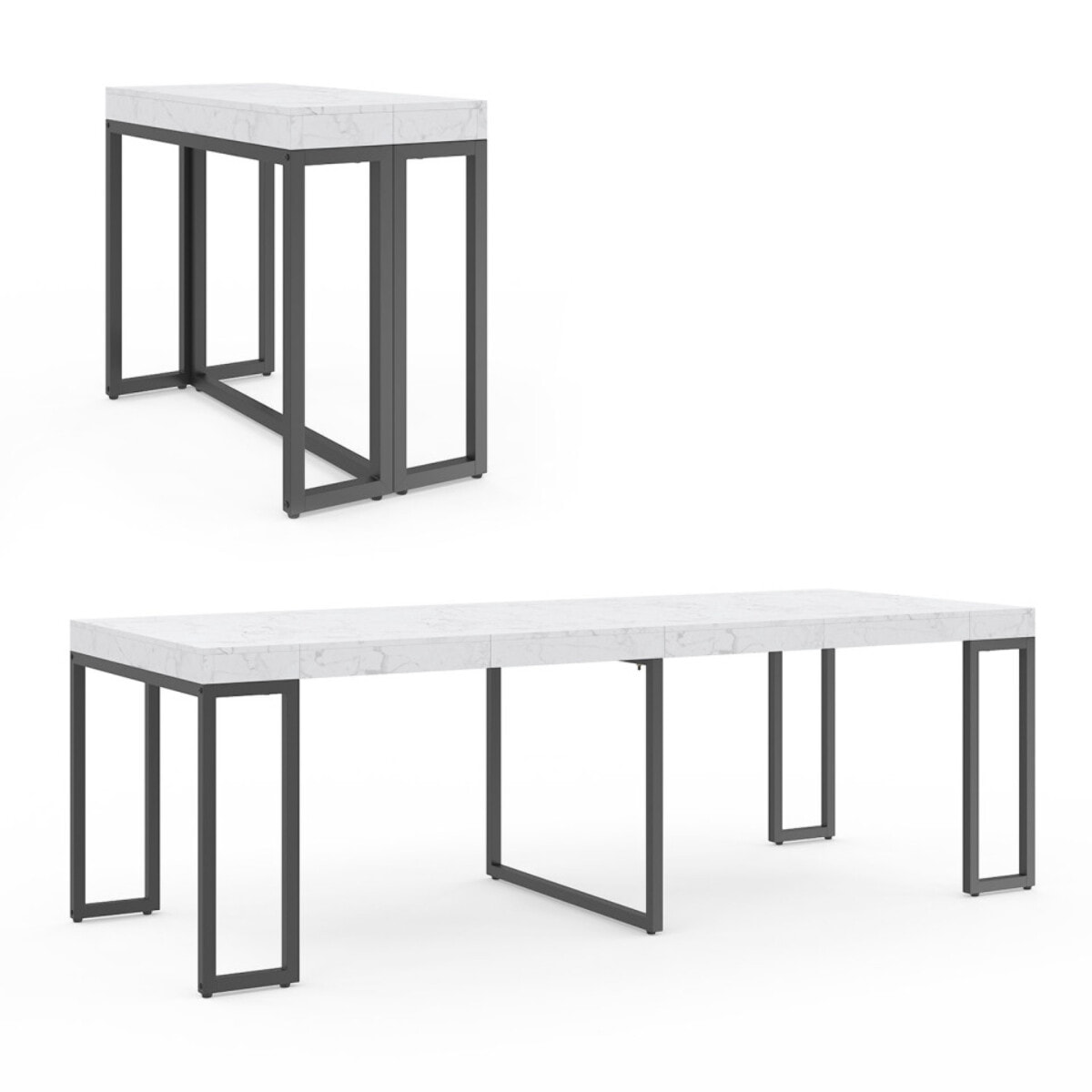 Console-table à manger extensible Glam effet marbre blanc 235cm