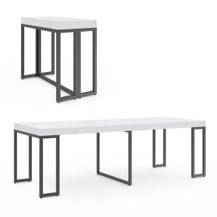 Console-table à manger extensible Glam effet marbre blanc 235cm