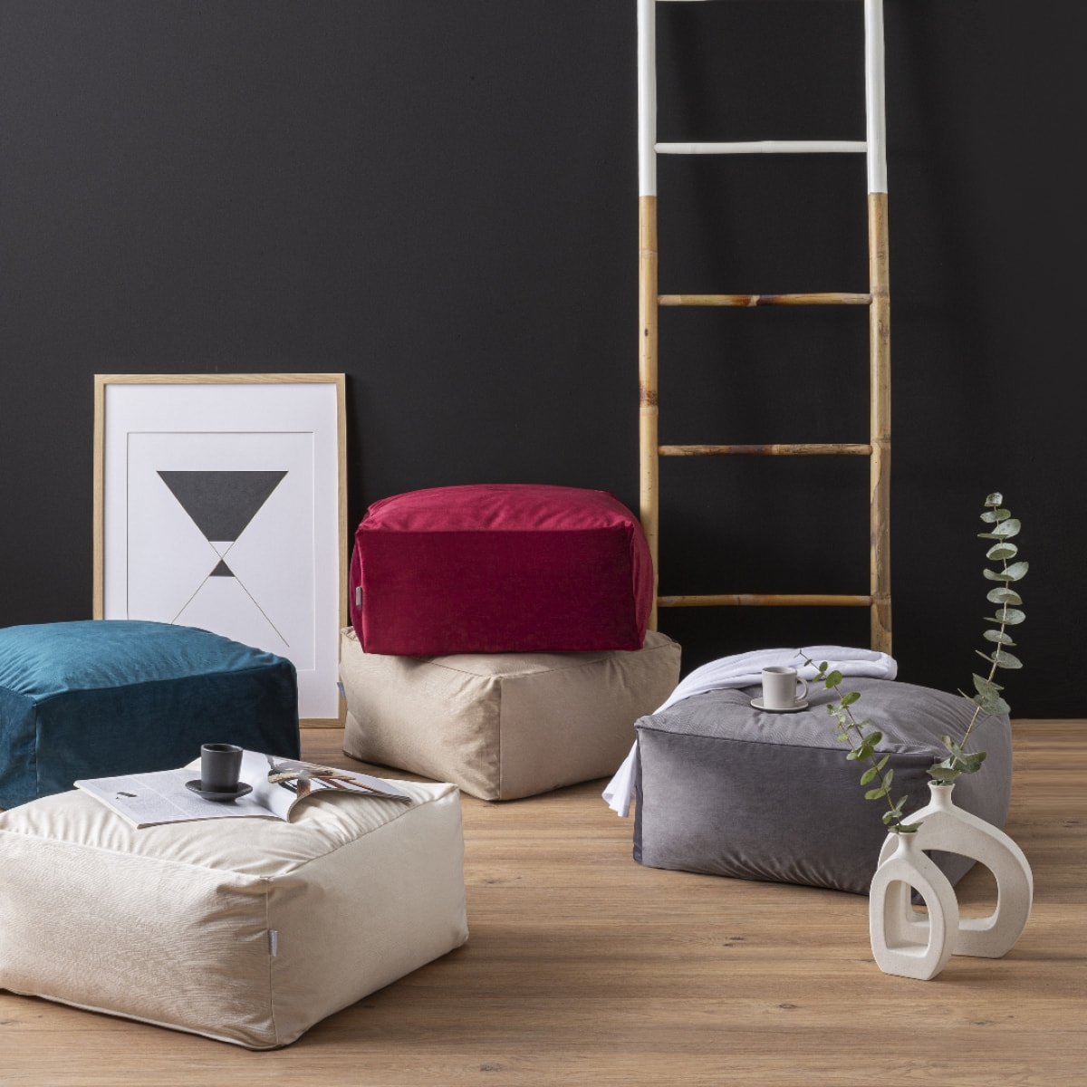 Pouf amovible en velours CORSO 50x50x25 cm blanc