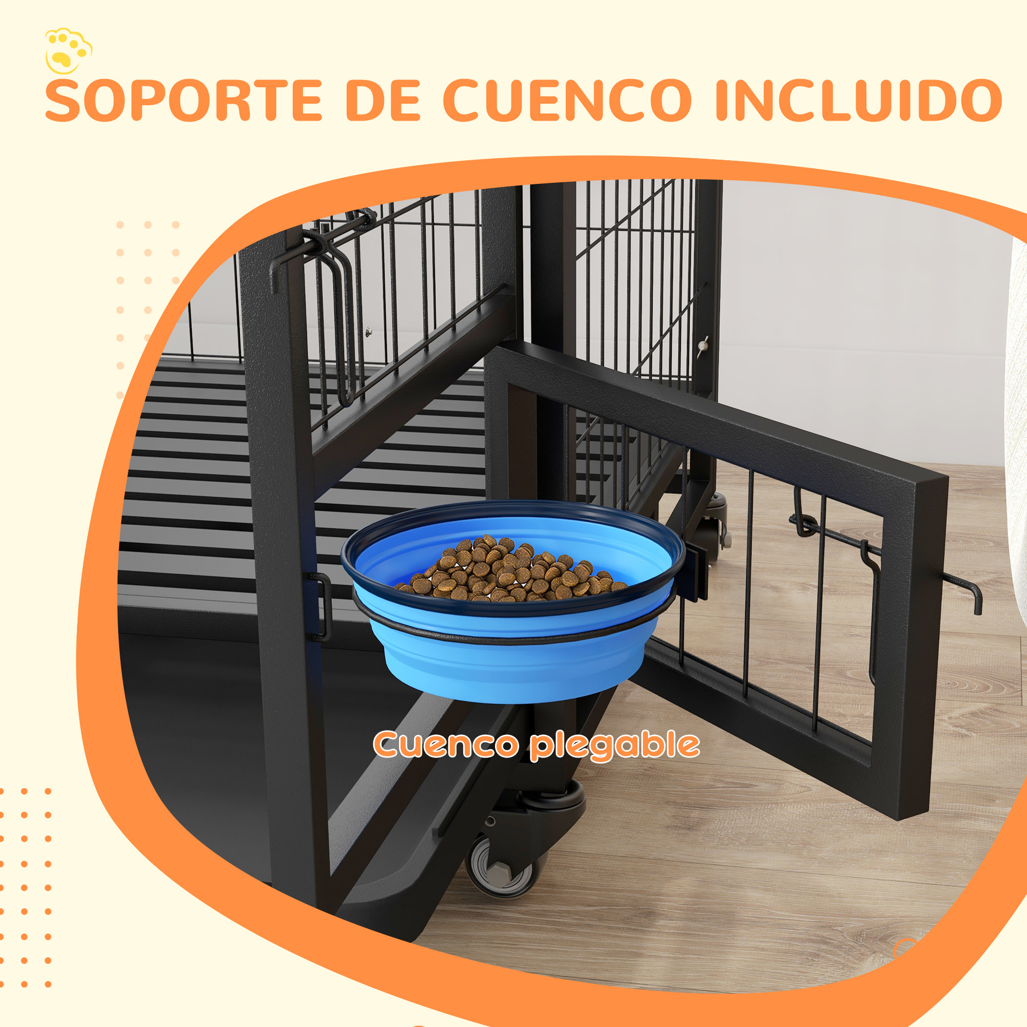 Jaula para Perros Jaula para Perros Grandes con Tapa Superior Abatible Soporte de Cuenco Bandeja Extraíble Ruedas y Puerta Doble Desmontable 109x72x79 cm Negro
