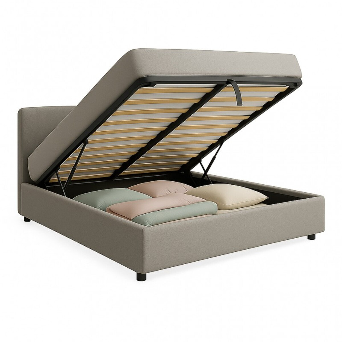 Lit coffre Colisée avec tête de lit | Robuste et confortable | Montage simple rapide | Bouclette | Gris clair