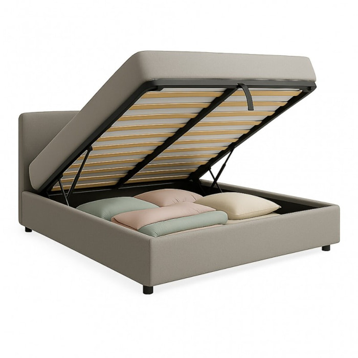 Lit coffre Colisée avec tête de lit | Robuste et confortable | Montage simple rapide | Bouclette | Gris clair
