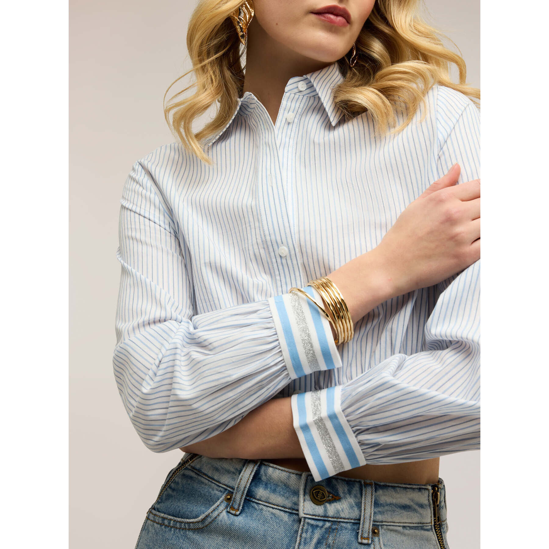 Motivi - Camicia cropped a righe - Azzurro