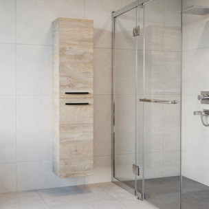 Mobile Alto Da Bagno Sospeso Con 2 Ante E 4 Mensole Interne Colonna Sospesa Salvaspazio In Melaminico 150 x 30 x 25.5 Cm Rovere Naturale