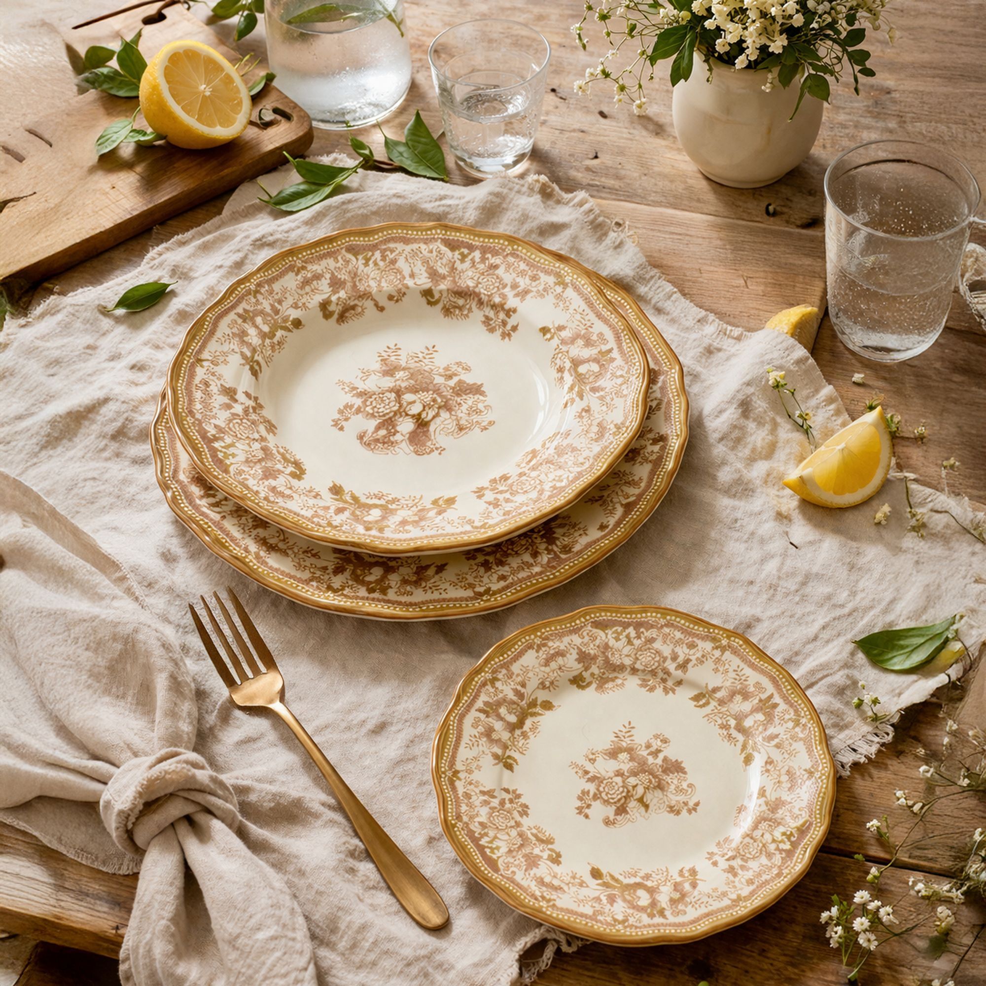 Service de table 36 pièces en grès blanc et miel FAUSTINE