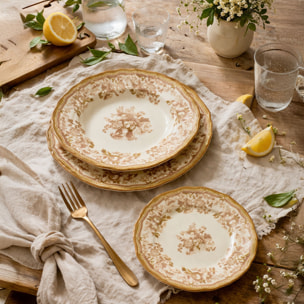 Service de table 36 pièces en grès blanc et miel FAUSTINE