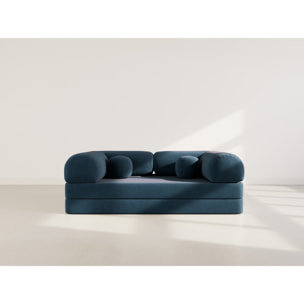 Nebula - Canapé 3 places convertible en velours texturé - Bleu