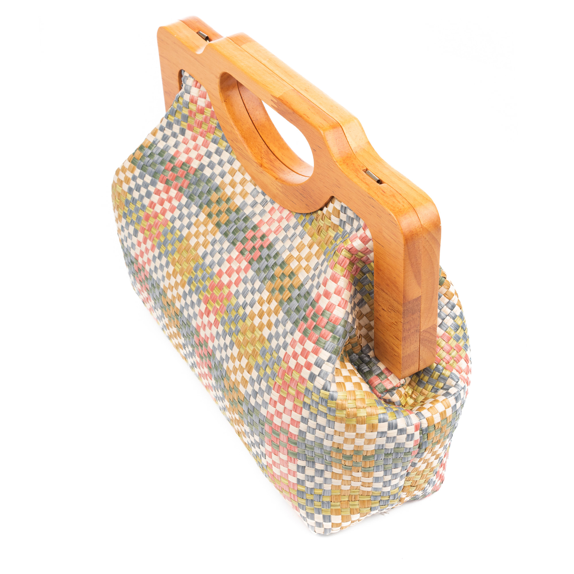 Bogna Bolso de mano Mujer. Fabricado en madera natural y rafia sintética entrelazada.