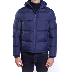 Giubbino nylon con cappuccio e logo su manica