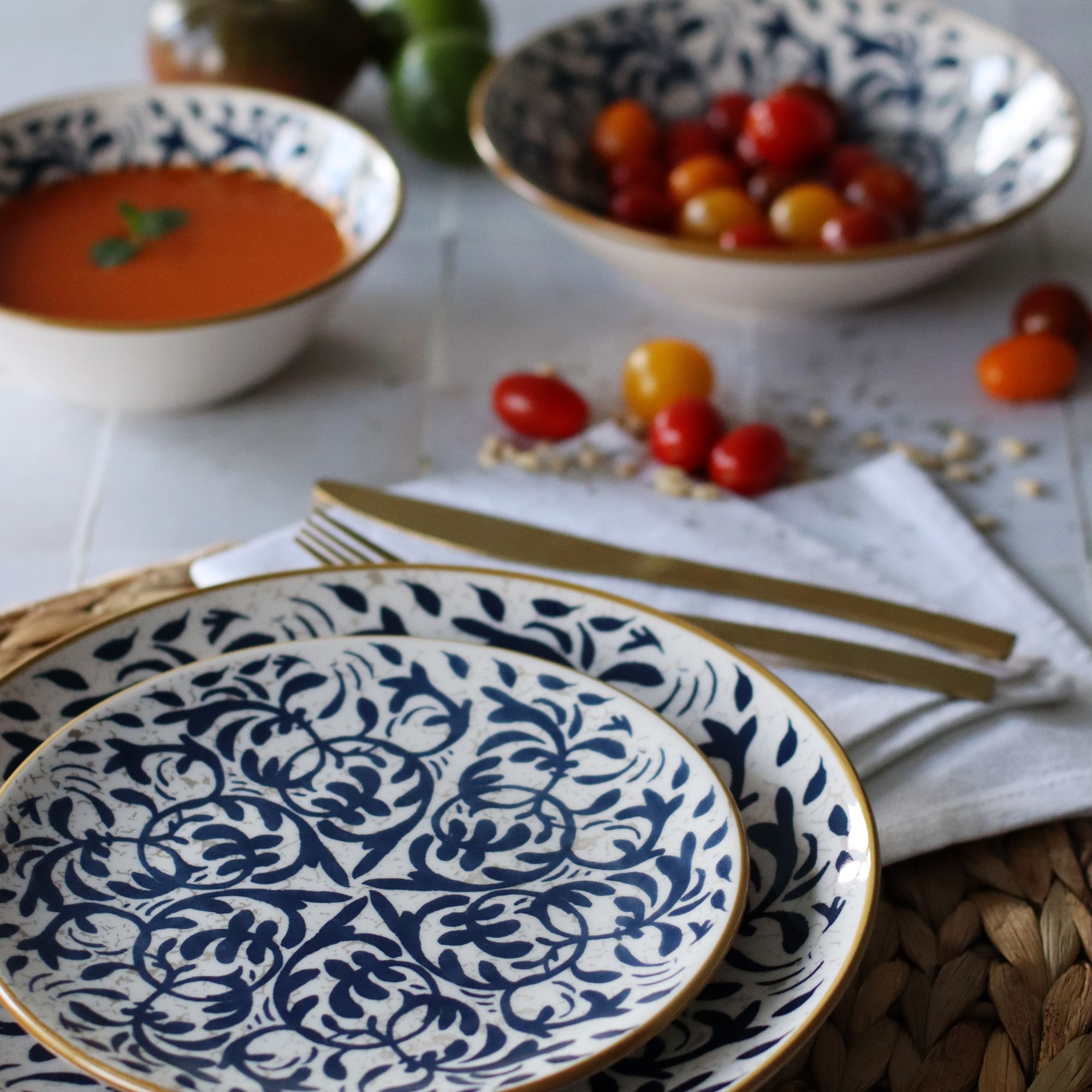 Lot de 6 assiettes à dessert à motif bleu en grès 19cm HERACLEE