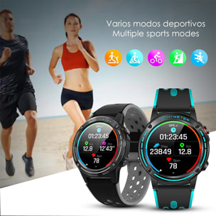 DAM Smartwatch M6S. Funzioni sportive con tracciamento GPS. Bussola, barometro e altimetro. SIM, cardiofrequenzimetro, notifiche app. 4,8x1,4x5,4 cm. Colore nero