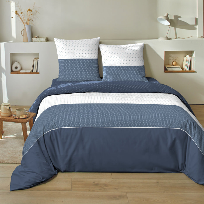 Parure housse de couette imprimé 100% coton - cini - bleu