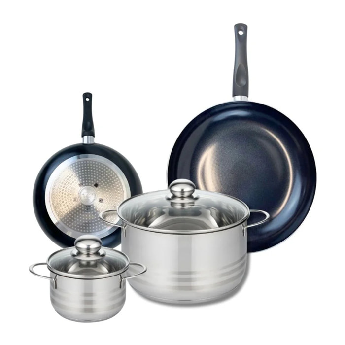 Ensemble de 2 Poêles de cuisson 20 et 28 cm et 2 faitouts 14 et 24 cm Elo Prima Brillant