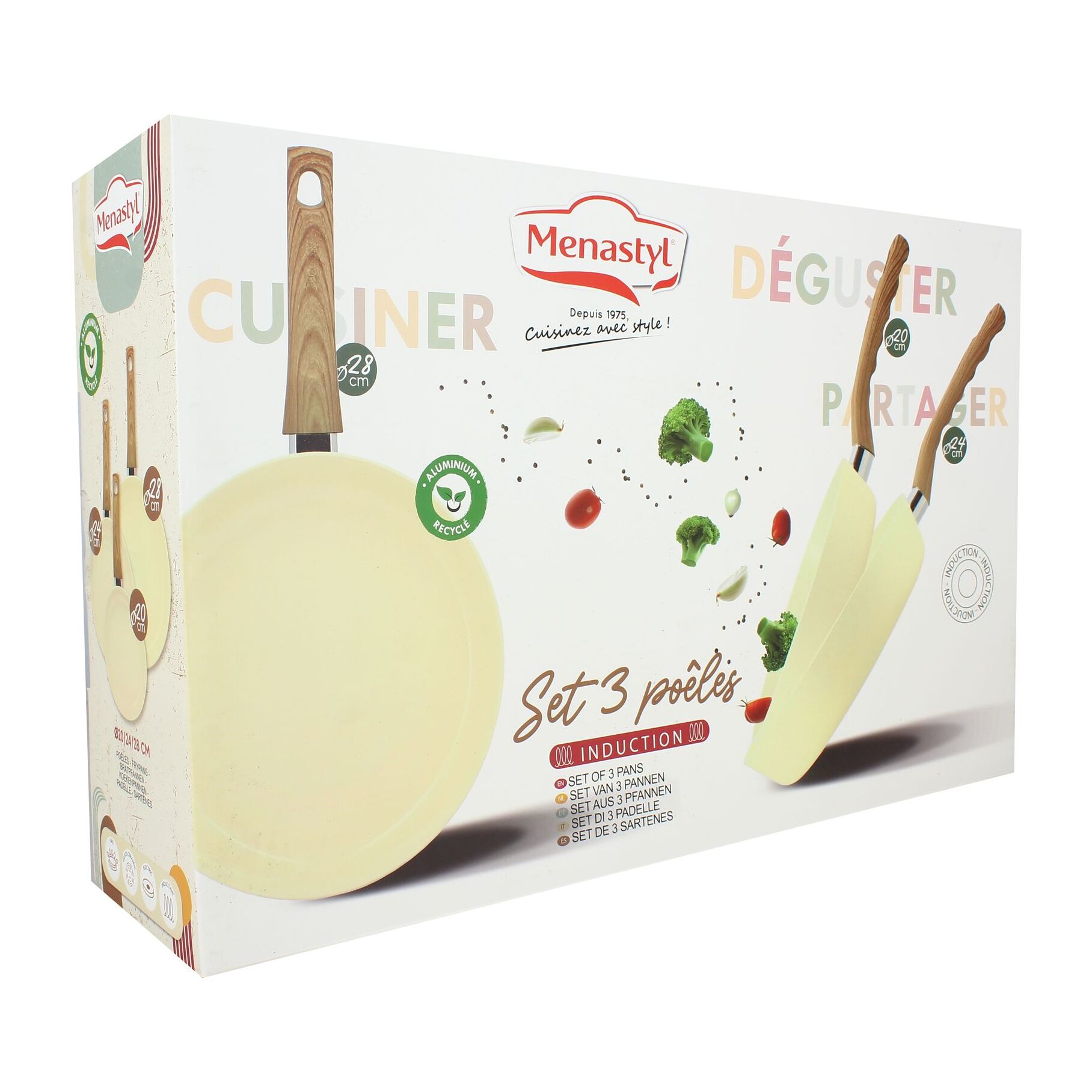 Lot de 3 poêles revêtement céramique crème - tous feux CREME
