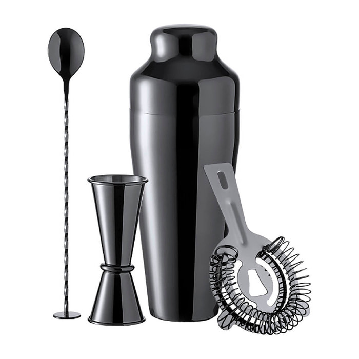 Set shaker per cocktail 550 ml. In acciaio inox smaltato con 4 accessori