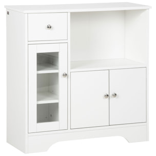 HOMCOM Aparador de Cocina Moderno con Puerta de Vidrio Cajón Estante Abierto y Baldas Ajustables Mueble Auxiliar de Almacenaje para Comedor Salón 80x30x82 cm Blanco