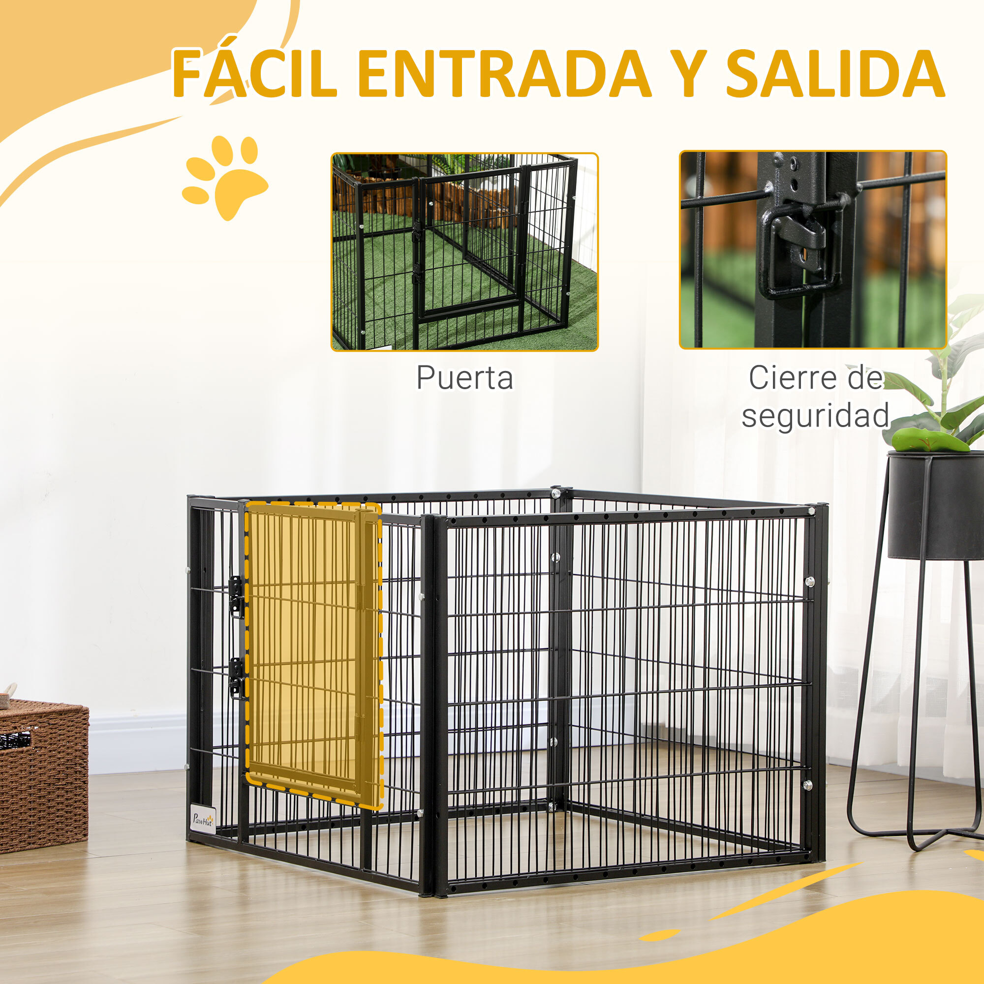 Parque para Perros de 6 Paneles Corralito para Perros Valla Metálica para Mascotas con Ancho Ajustable y Marco de Acero 82,5-150x79x61 cm Negro