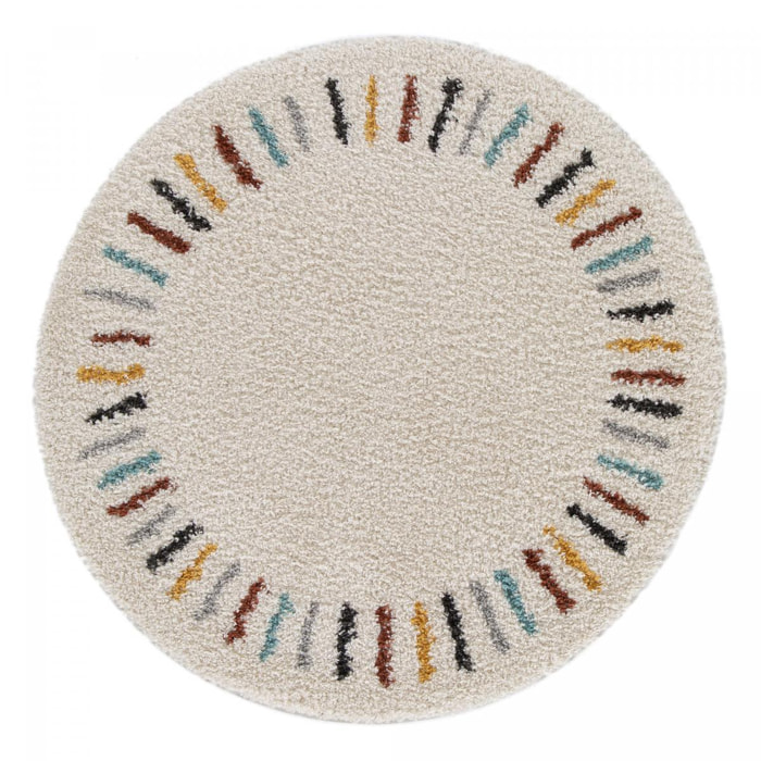 Tapis salon RADI 3 Beige 120x120 rond en polypropylène doux et soyeux