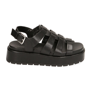 Sandalias de plataforma negras, tacón de cuña 4 cm