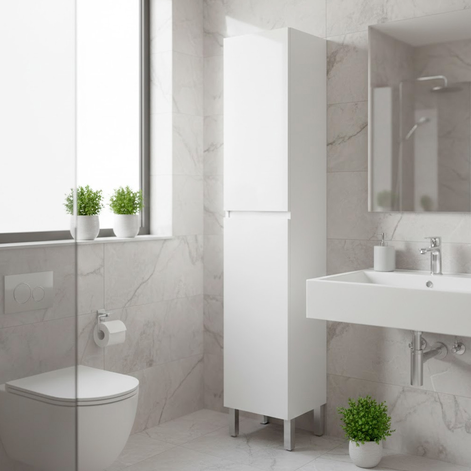 Mobile Alto Da Bagno Con 2 Ante E 6 Ripiani Salvaspazio Colonna Verticale Porta Asciugamani E Accessori 182 x 30 x 35 cm Bianco