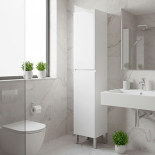 Mobile Alto Da Bagno Con 2 Ante E 6 Ripiani Salvaspazio Colonna Verticale Porta Asciugamani E Accessori 182 x 30 x 35 cm Bianco