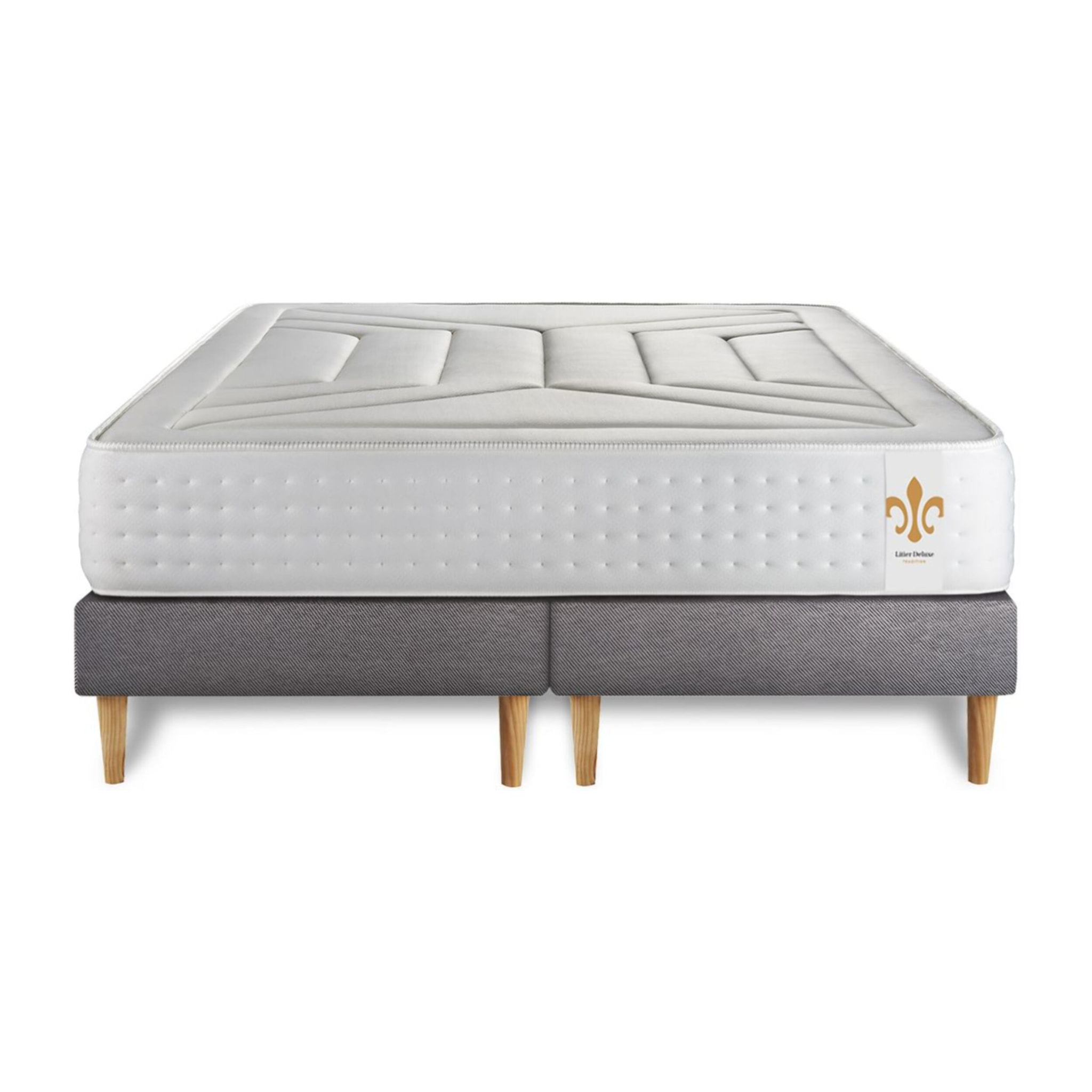 Ensemble Matelas Vingt-Quatre - 24cm - Ressorts ensachés et mémoire de forme - Confort d'exception - Sommier Tapissier Gris